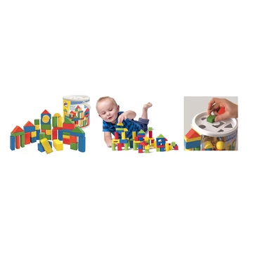 Fa építőkocka szett formabedobó dobozban